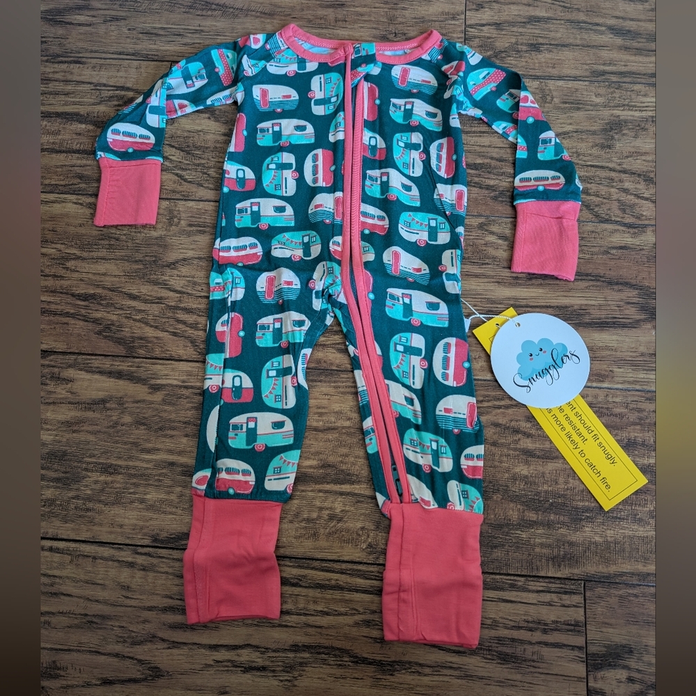 NWT Bamboo Girly Camper 2 Way Zip Convertible Footie‎ Pajamas